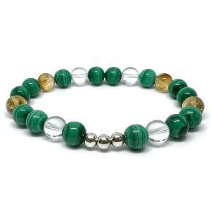 Minerální náramek malachit, citrín, křišťál - VOLÁNÍ (stříbro Ag925)